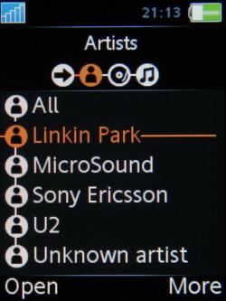 Sony Ericsson W880i Walkman phone showing Walkman interface