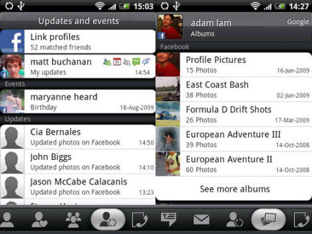 HTC Hero showing Facebook integration