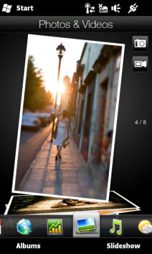 HTC HD2 user interface showing picture gallery