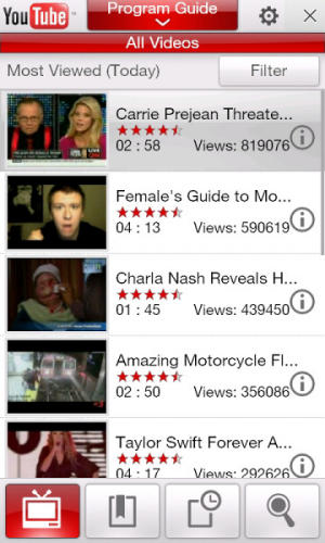 HTC HD2 showing YouTube app