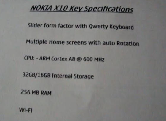 Nokia X10 specification