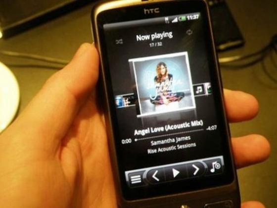 HTC Desire showing music player