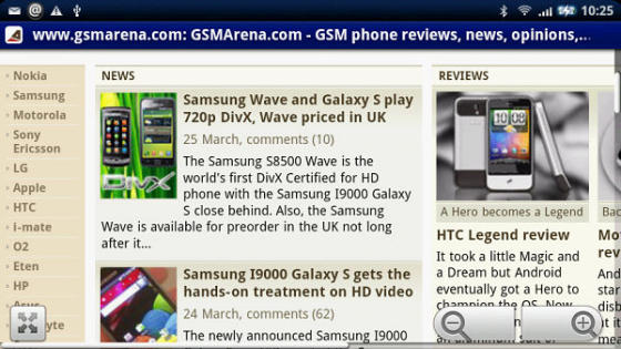 Sony Ericsson Xperia X10 web browser