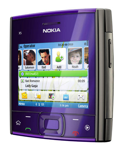 Nokia X5-01 phone in purple