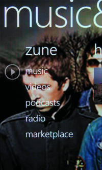 Omnia 7 phone showing Zune music app