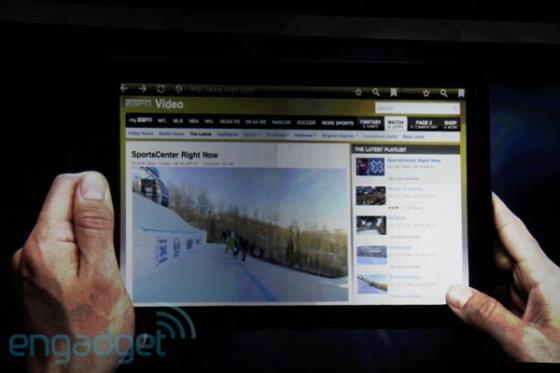 Motorola Xoom tablet showing web browsing