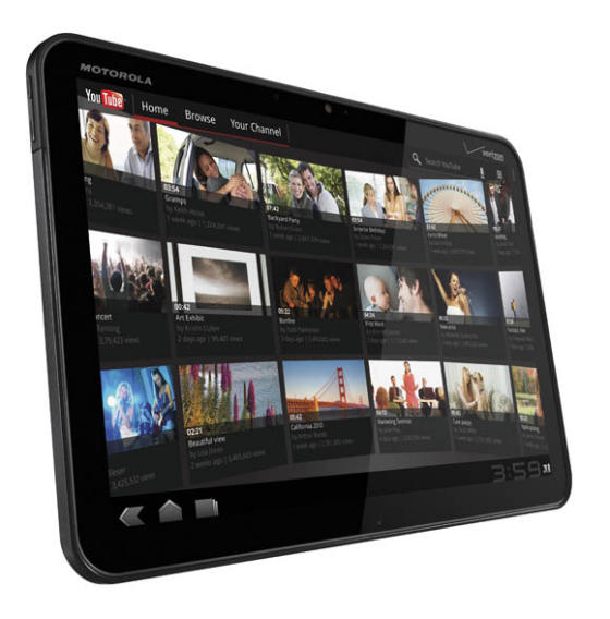 Motorola Xoom tablet showing YouTube