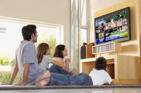 Family watching HDTV