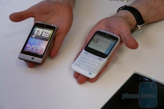 HTC Cha-Cha and Salsa smartphones in a hand