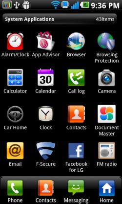 LG optimus 2X user interface