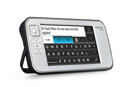 Nokia N800 Internet tablet showing keyboard