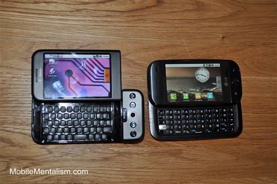 LG GW620 and T-Mobile G1 compared - keyboards
