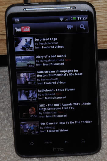 HTC Desire HD showing YouTube app